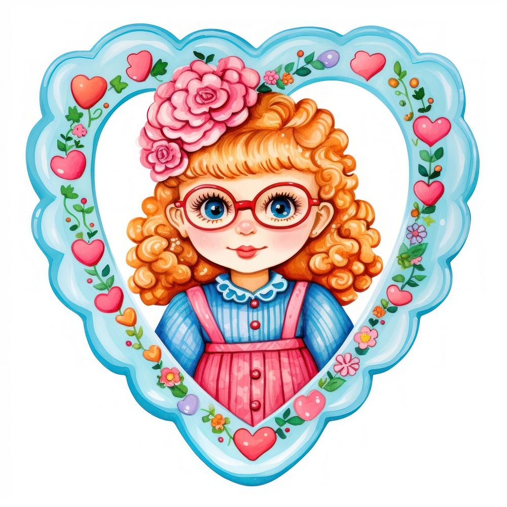 Girl illustration printable sticker pattern heart toy.