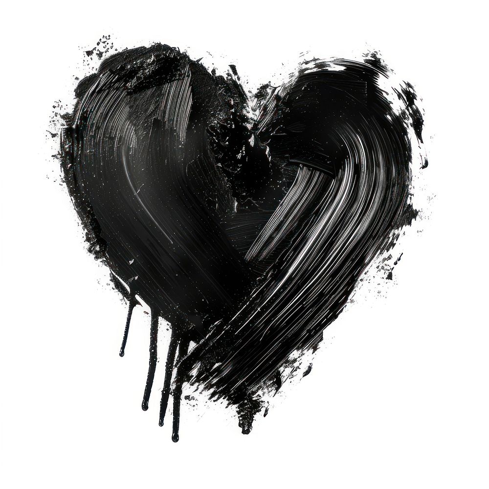 Heart shape brush stroke black white background splattered.