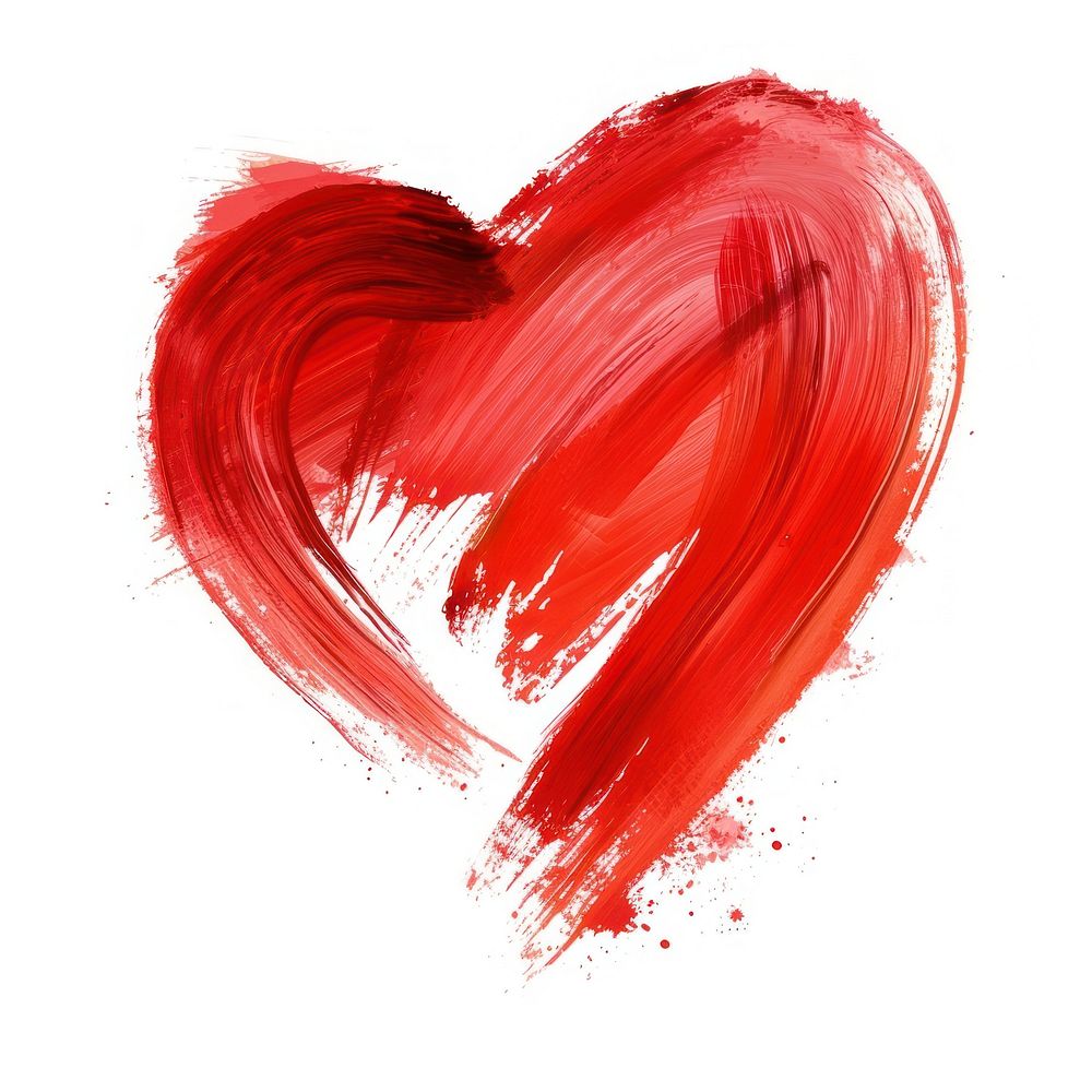 Heart shape brush stroke red white background splattered.