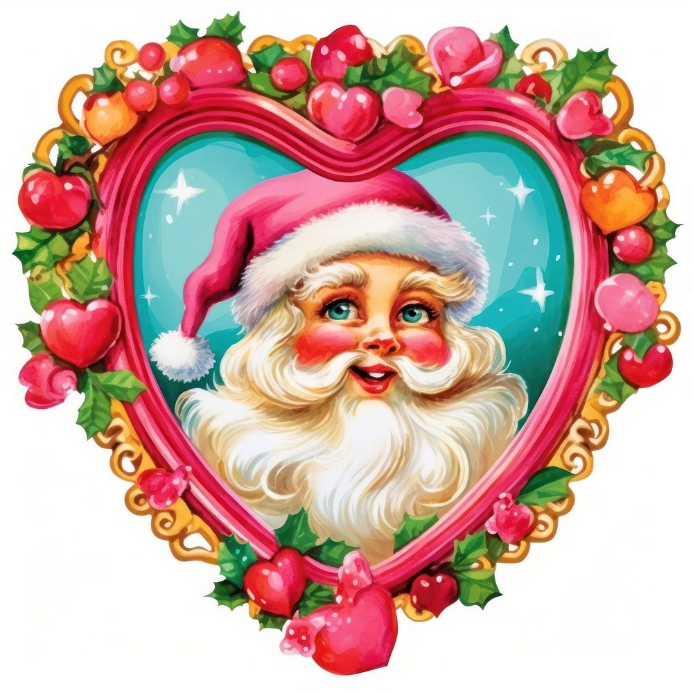 Santa printable sticker heart representation celebration.