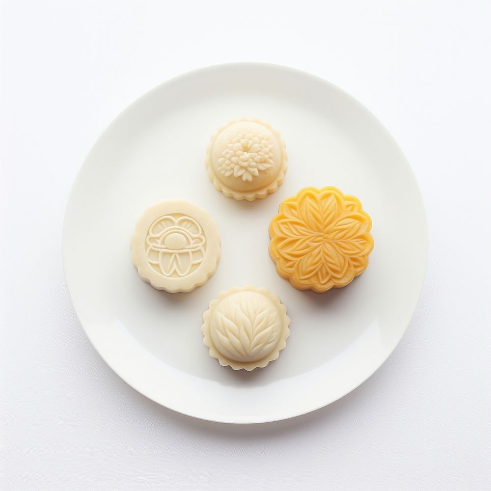 A mooncake show inside is pineaplee flavor put on plate dessert food dish.