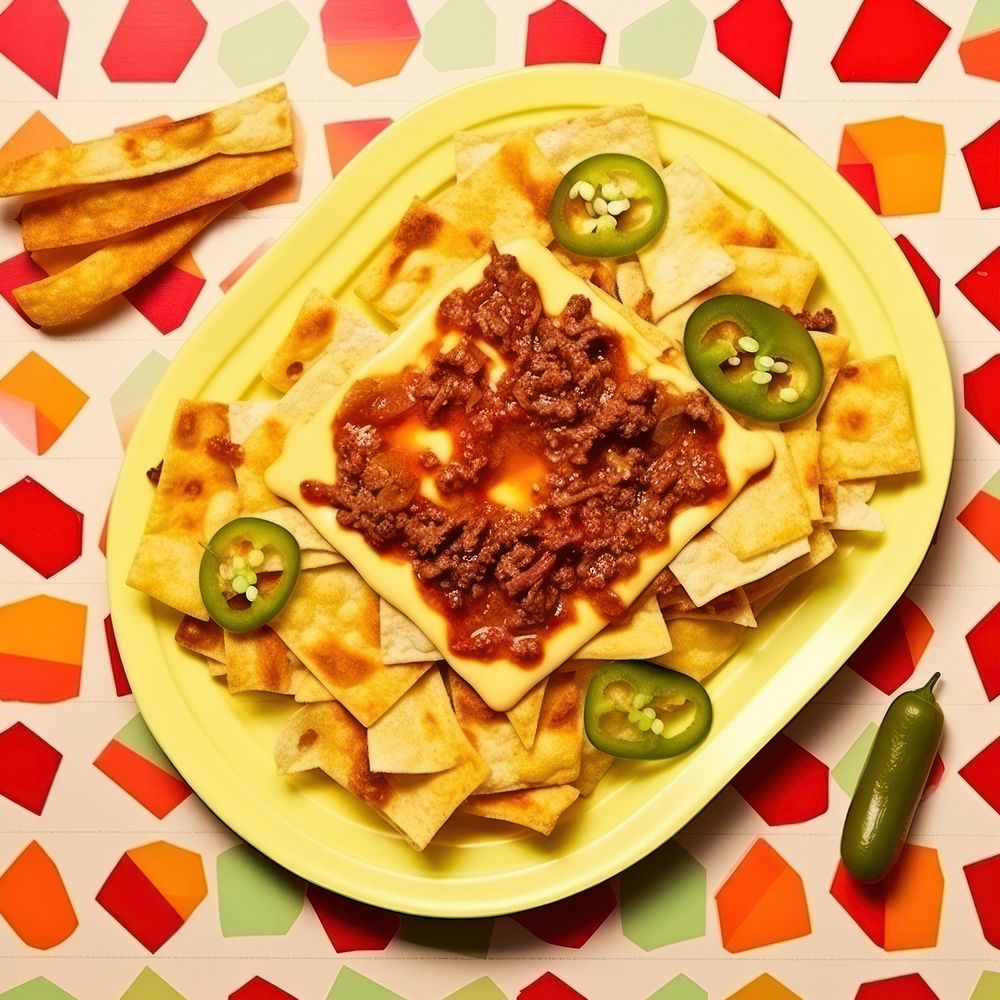 Chili cheese nachosr food plate vegetable.