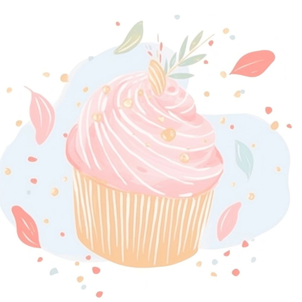 Cupcake dessert drawing icing. AI generated Image by rawpixel.