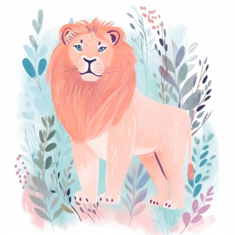 Lion drawing mammal animal. AI generated Image by rawpixel.