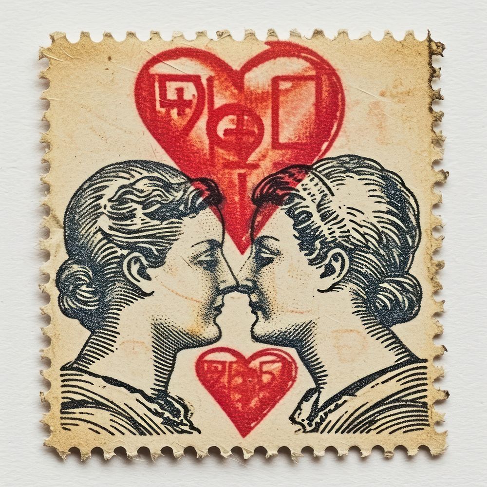 Vintage postage stamp with valentines representation togetherness creativity.