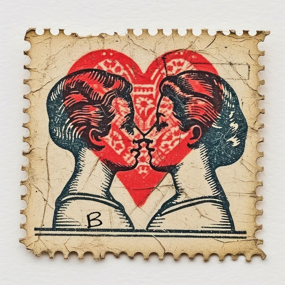 Vintage postage stamp with valentines representation creativity needlework.