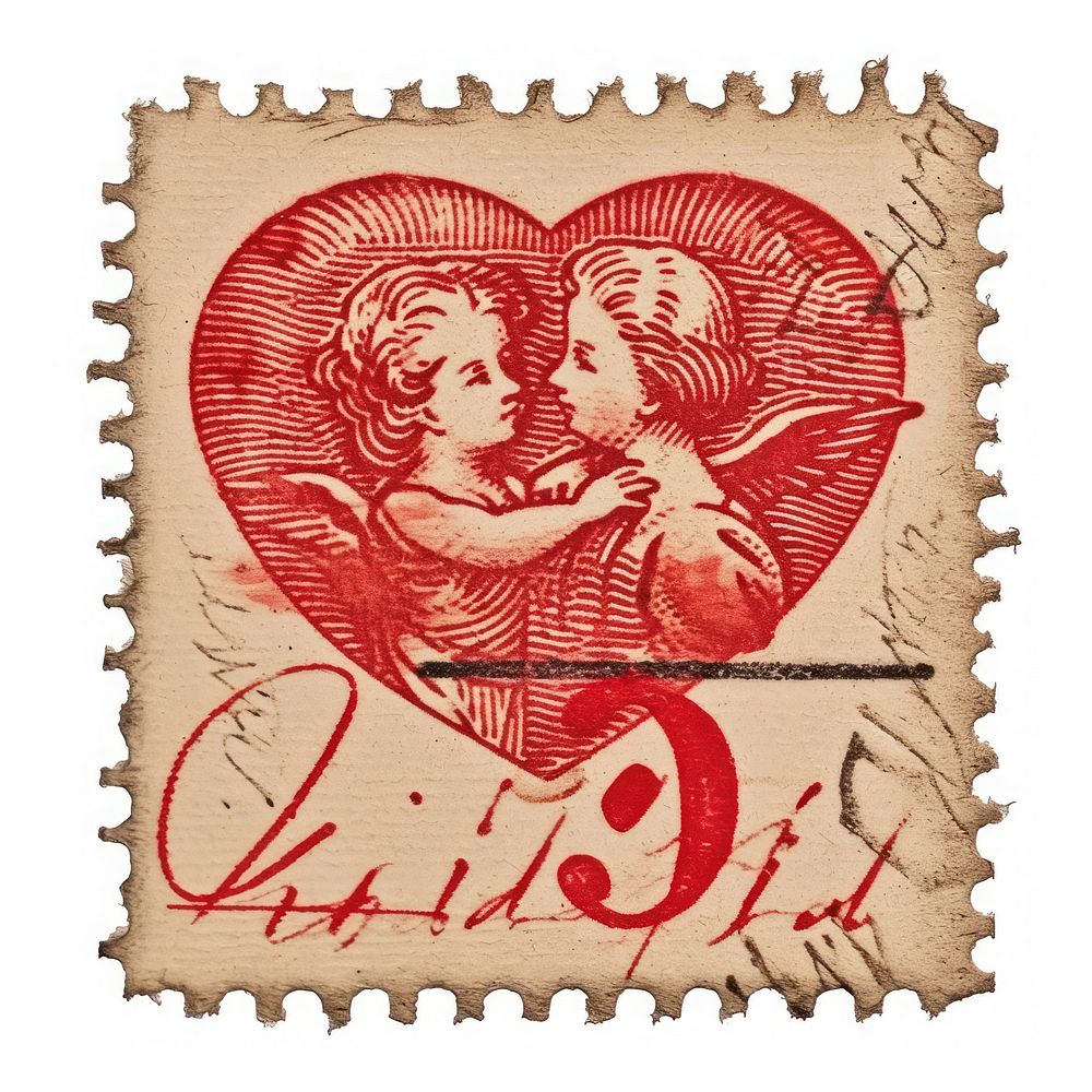 Vintage postage stamp with valentines representation calligraphy creativity.