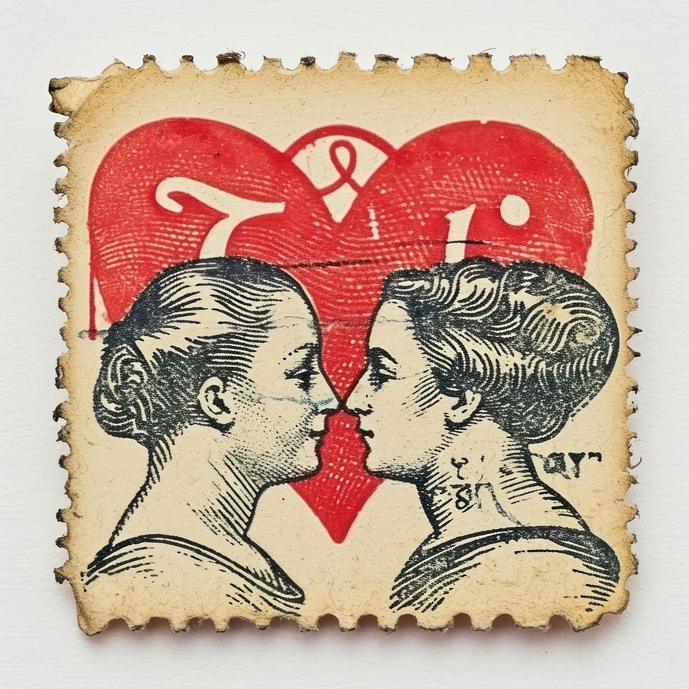 Vintage postage stamp with valentines representation togetherness creativity.