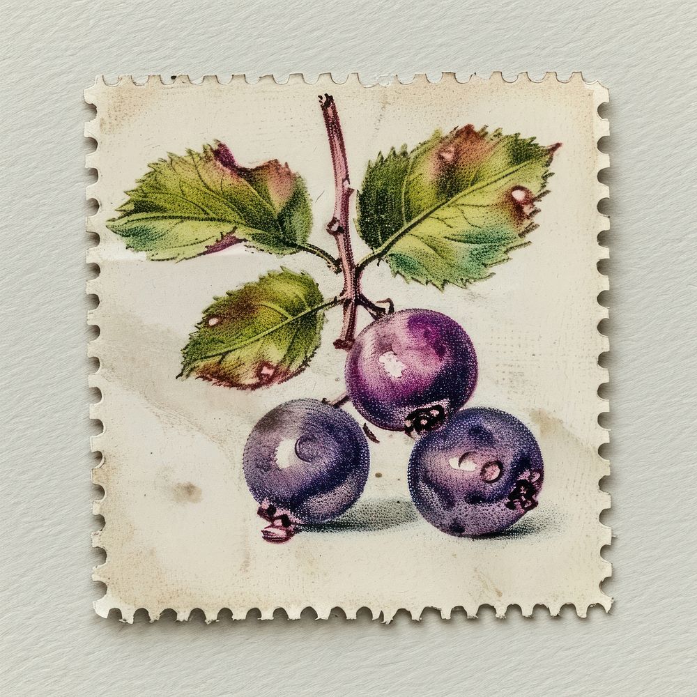 Vintage postage stamp with berry fruit plant food.