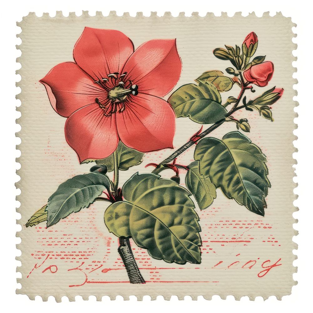 Vintage postage stamp with botany flower plant petal.