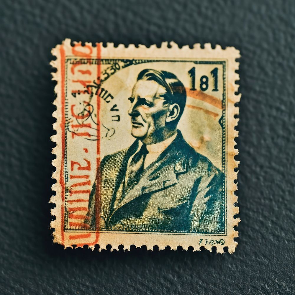 Vintage postage stamp with businessman representation accessories accessory.