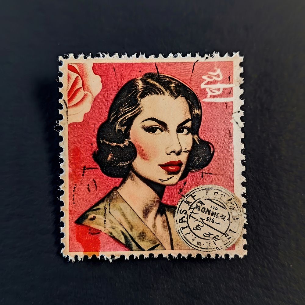Vintage postage stamp with feminism representation creativity currency.