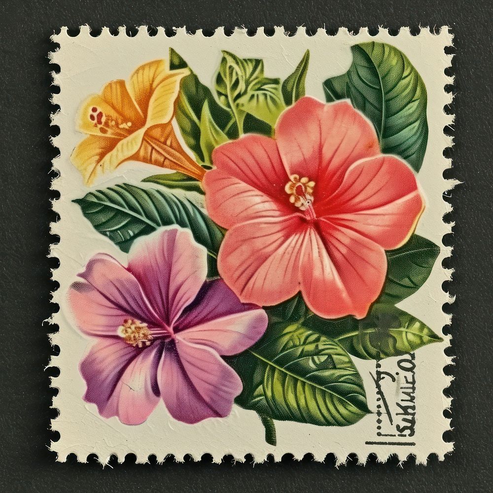 Vintage postage stamp with garden flower plant inflorescence.
