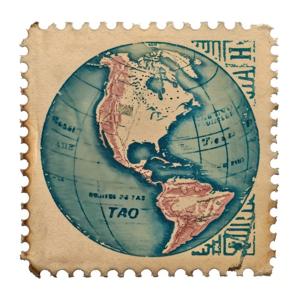 Vintage postage stamp with globe paper topography astronomy.