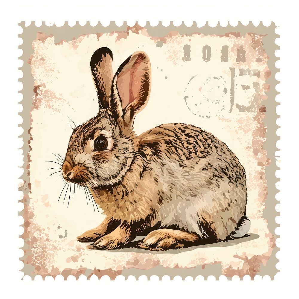 Vintage postage stamp with hand authentic rabbit animal mammal rodent.