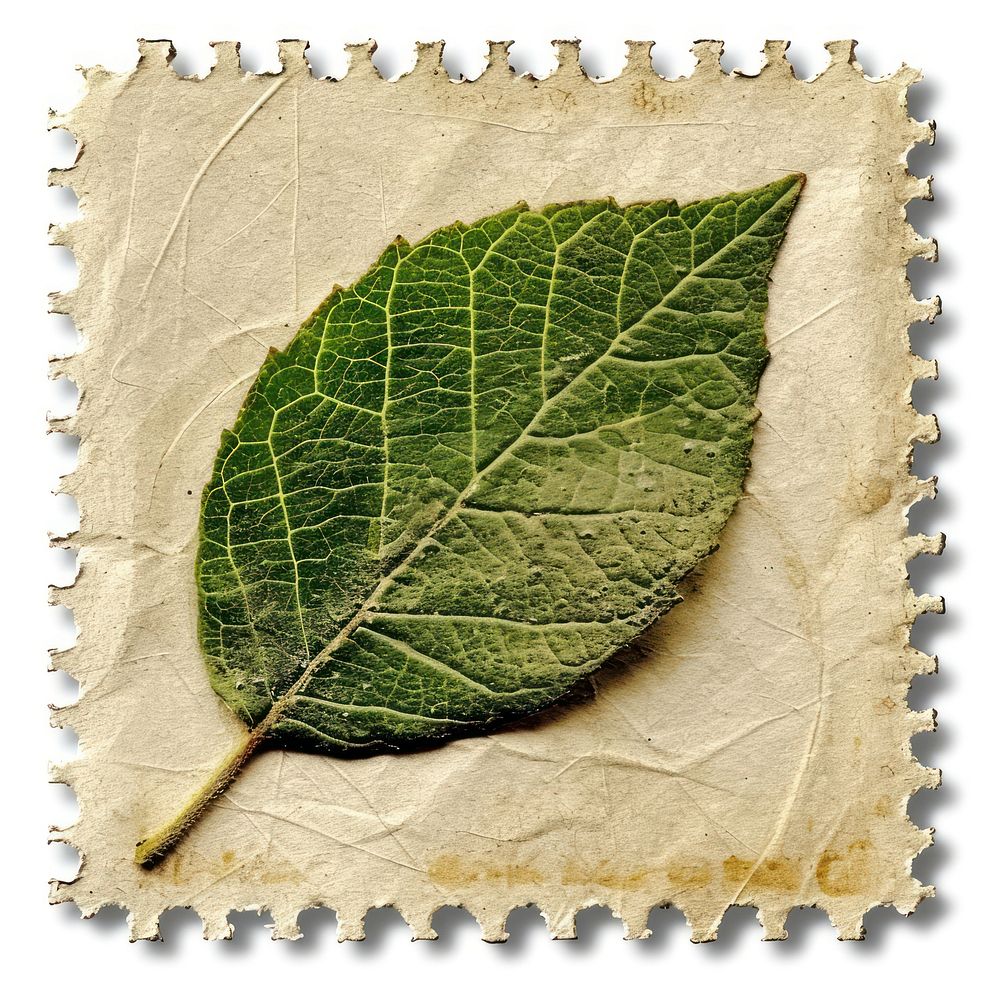 Vintage postage stamp with leaf plant paper textured.