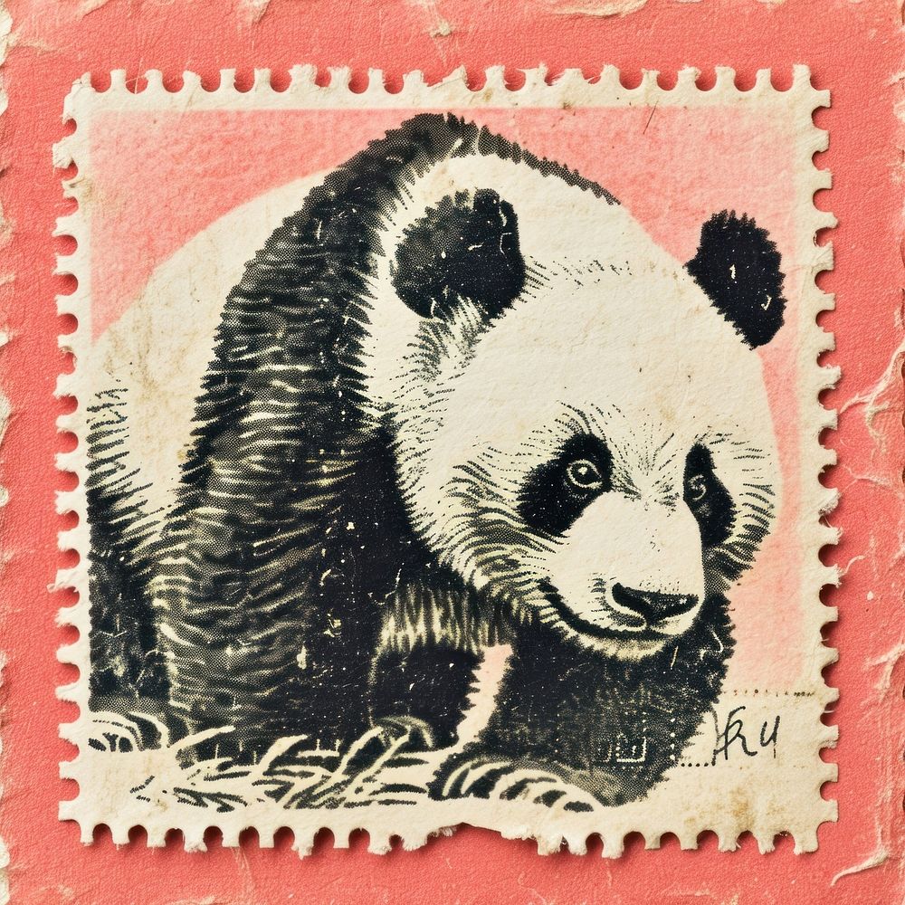 Vintage postage stamp with panda wildlife animal mammal.
