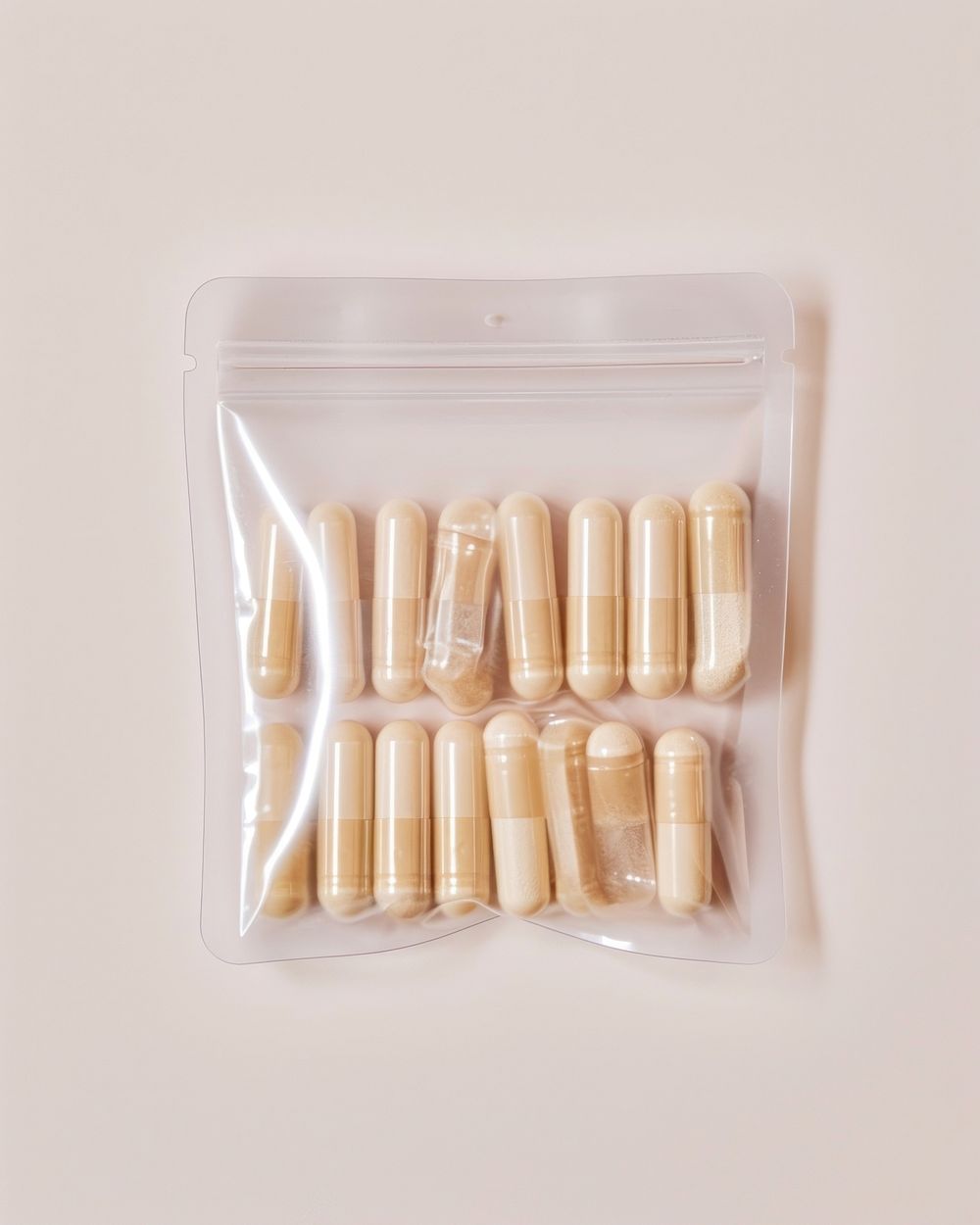 Pill capsule plastic white background.