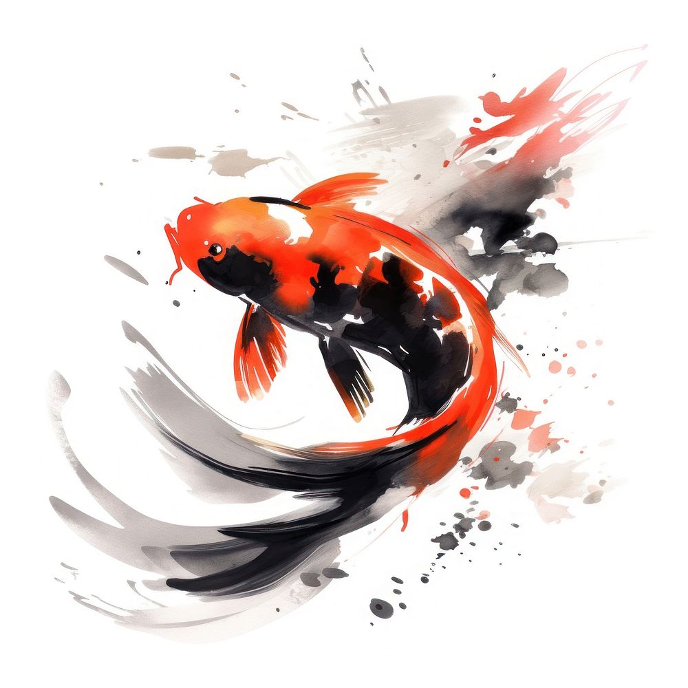 Koi fish animal ink white background. AI generated Image by rawpixel.