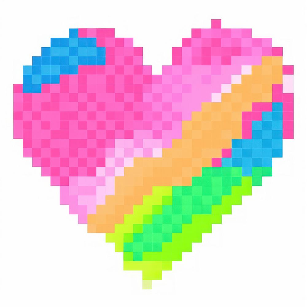 Pixel heart shape toy white background vibrant color.