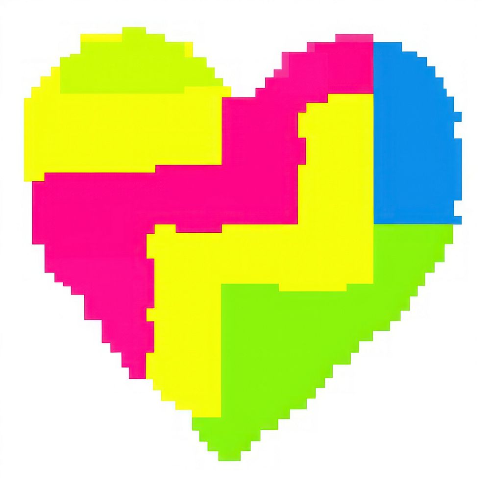 Pixel heart shape white background vibrant color creativity.