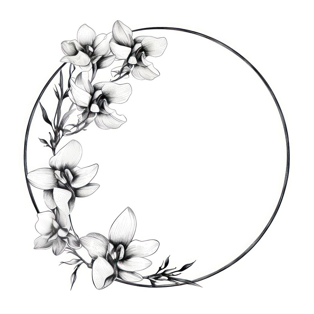 Stroke outline orchid flowers frame circle sketch plant.