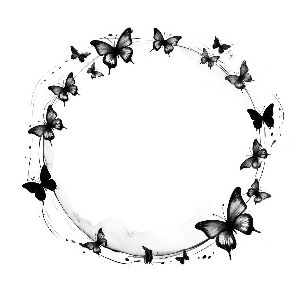 Stroke outline butterflies frame circle white background accessories.