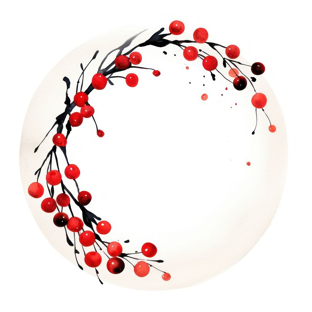 Stroke outline berries frame circle plant red.