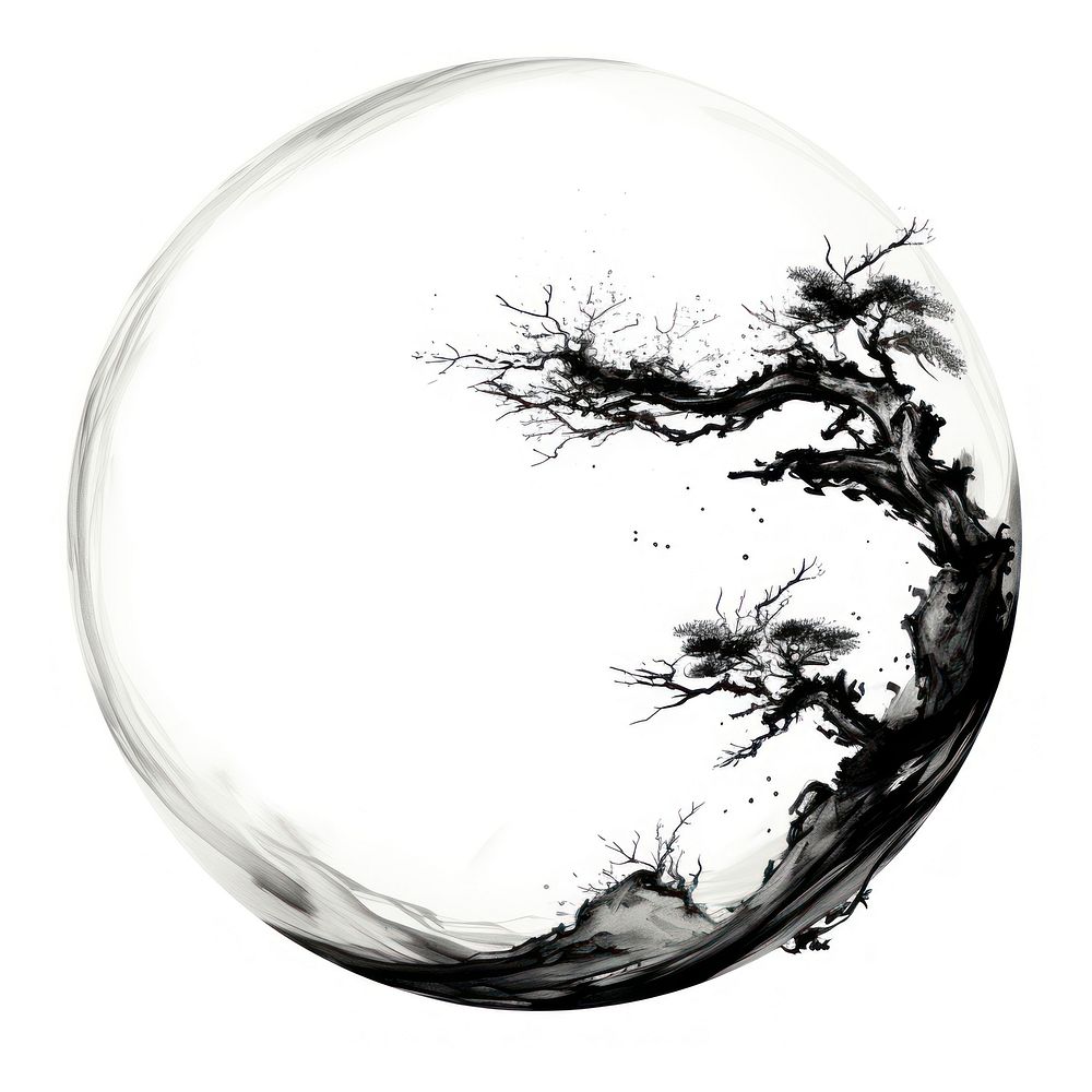 Stroke outline bonsai frame circle sphere bubble.
