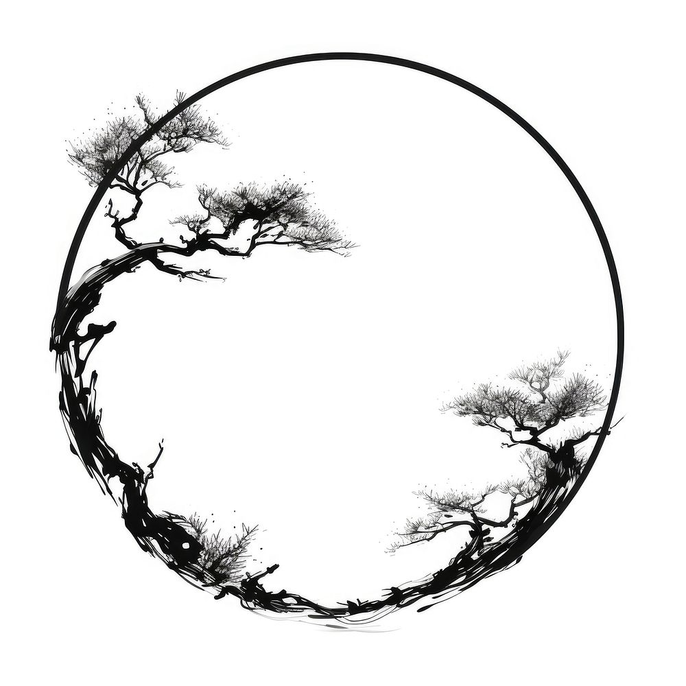 Stroke outline bonsai frame drawing circle nature.