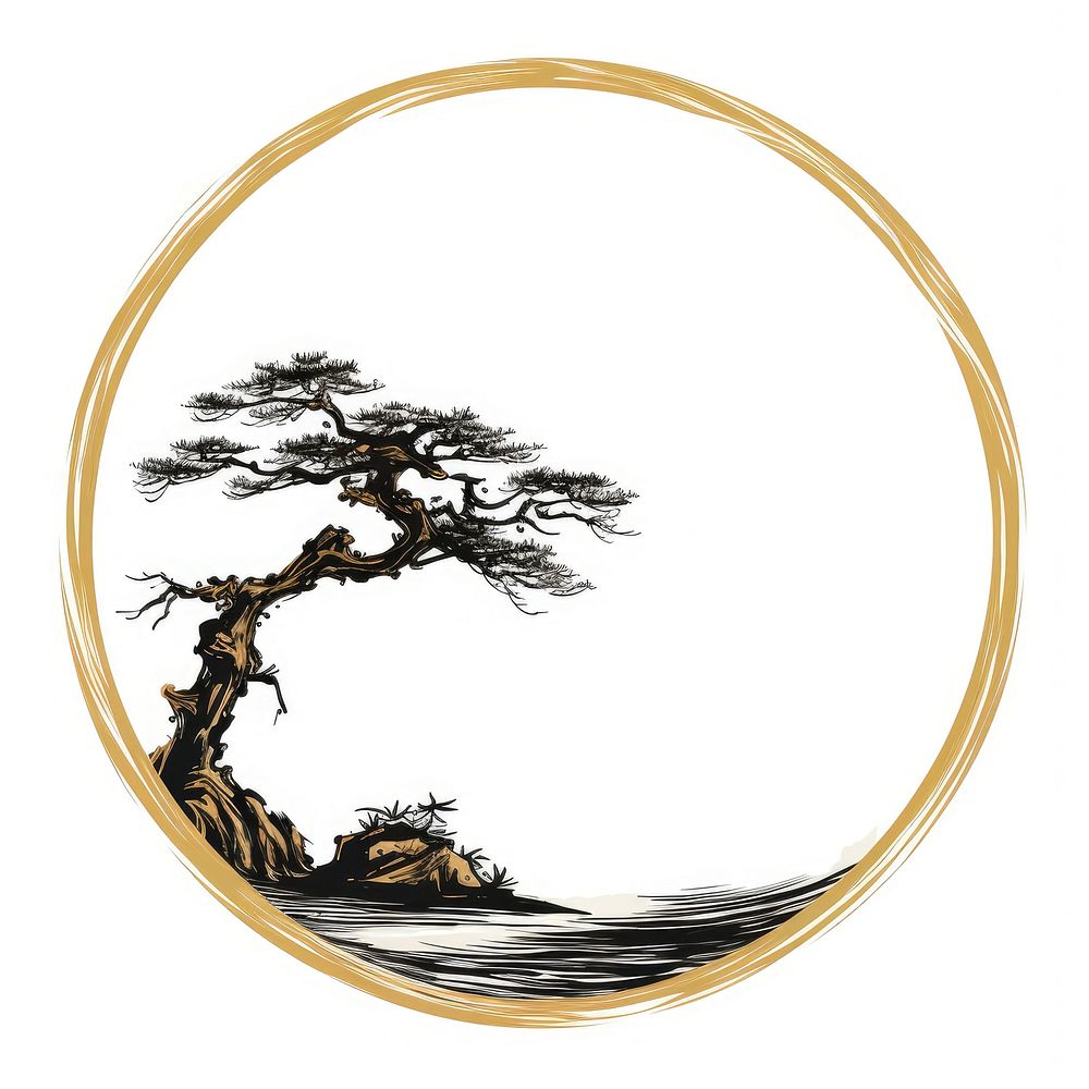 Stroke outline bonsai frame circle plant tree.