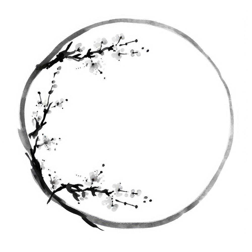 Stroke outline chinese plum frame drawing circle sketch.
