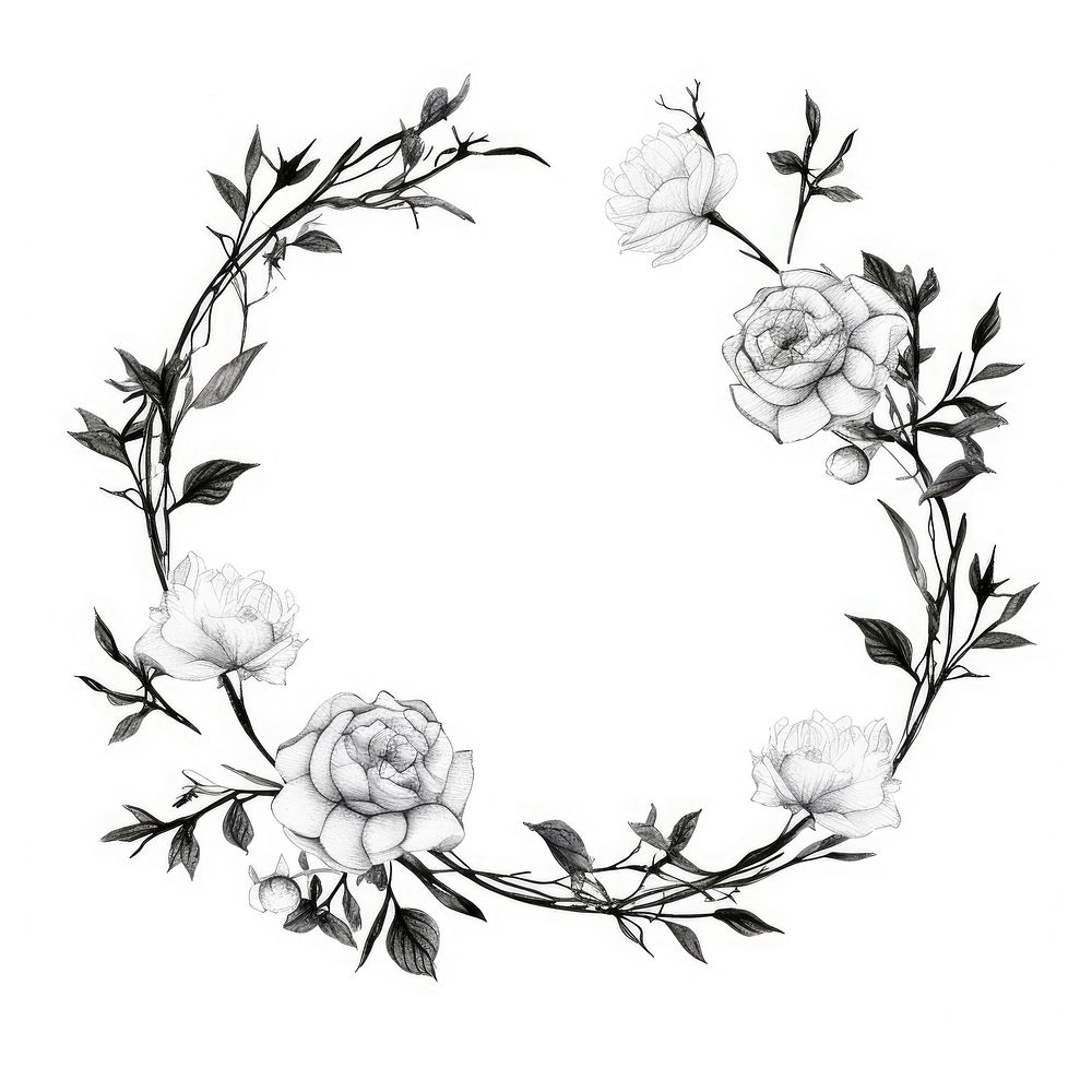 Stroke outline chinese roses frame pattern drawing circle.