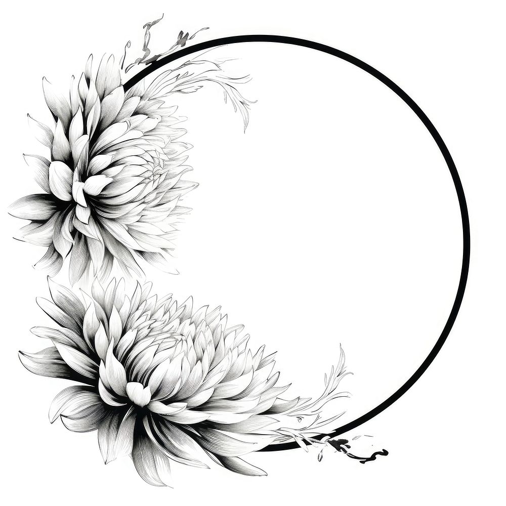 Stroke outline chrysanthemum frame pattern drawing circle.