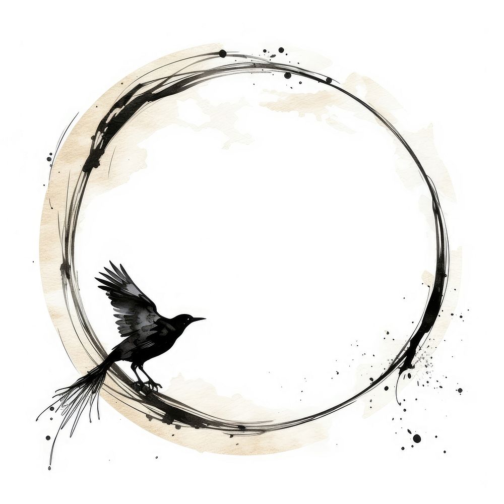 Stroke outline crow frame animal circle black.