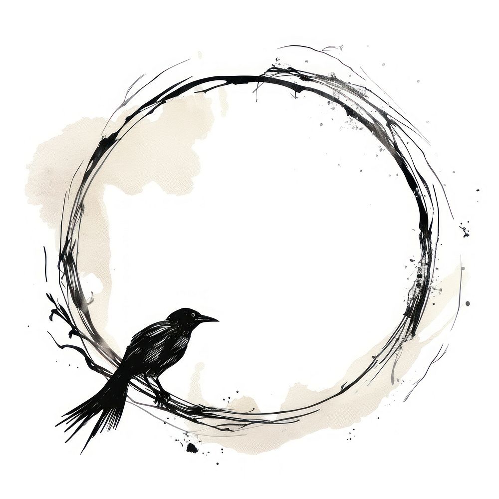 Stroke outline crow frame animal circle nature.