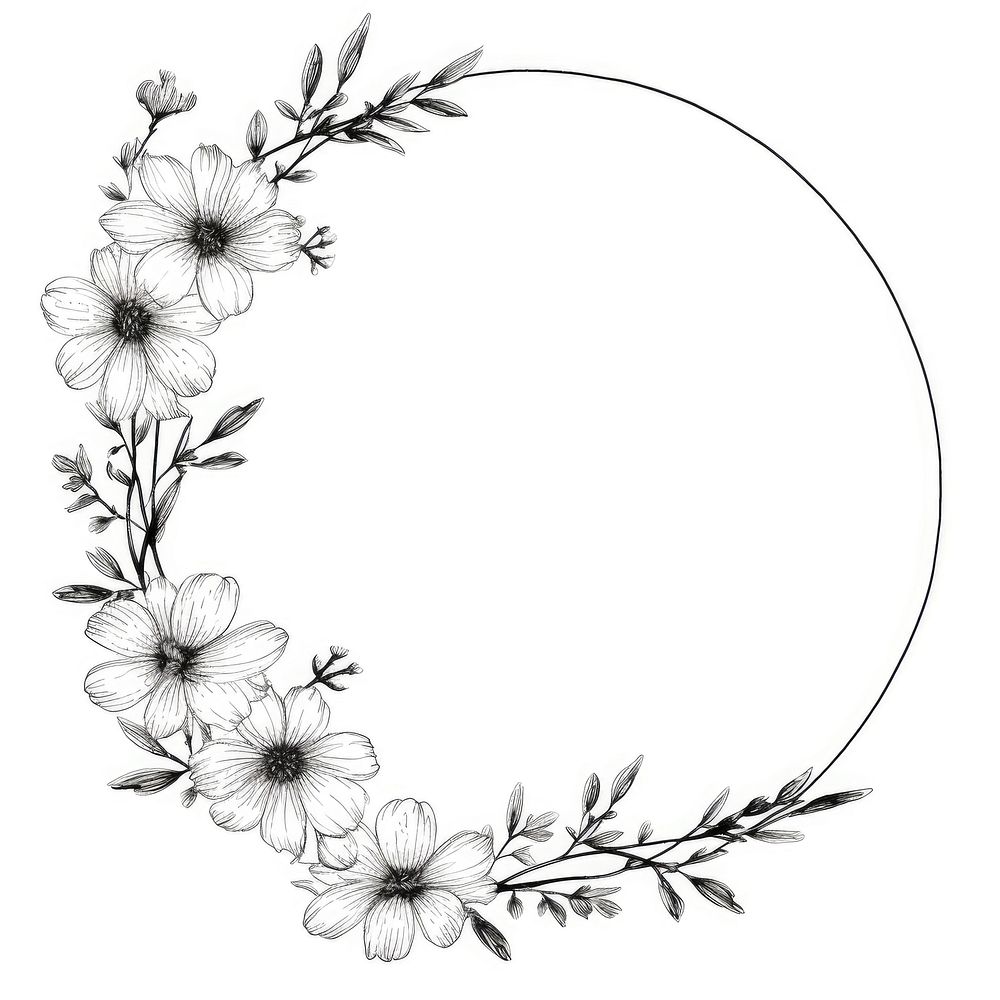 Stroke outline daisy flowers frame pattern drawing circle.