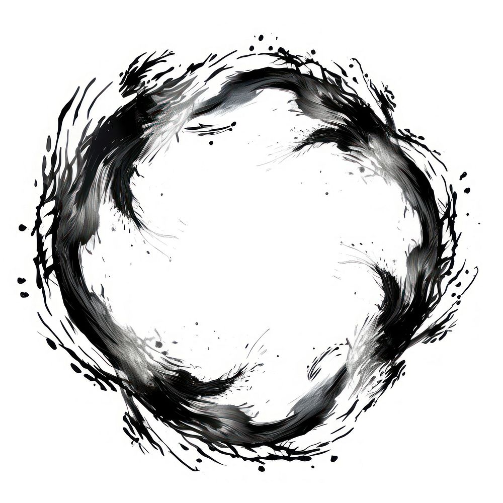 Stroke outline dragon frame circle ink white background.