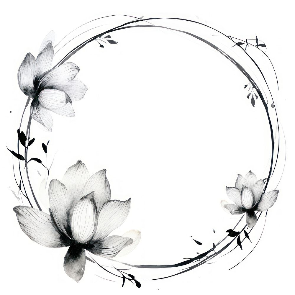 Stroke outline lotus flowers frame drawing circle sketch.