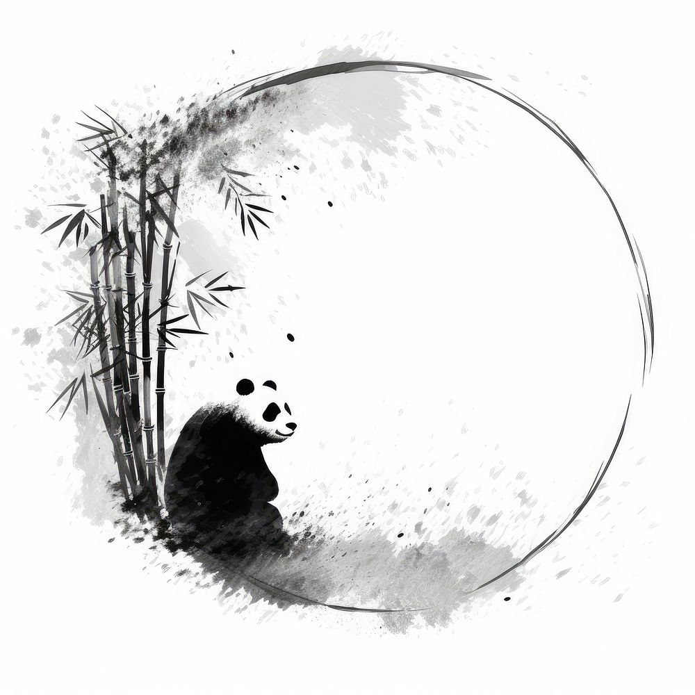 Stroke outline panda frame circle bear photography.
