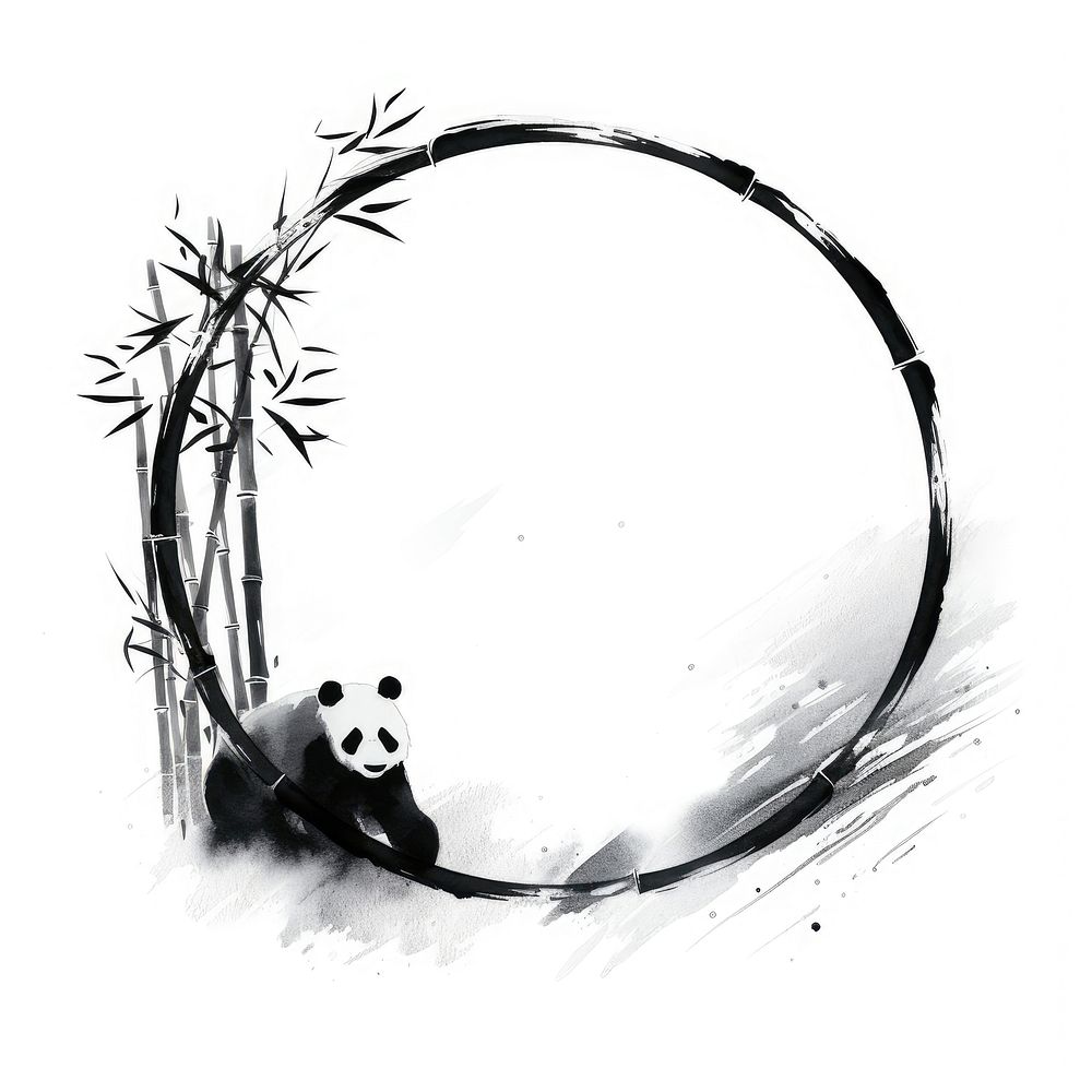 Stroke outline panda frame circle bear wildlife.