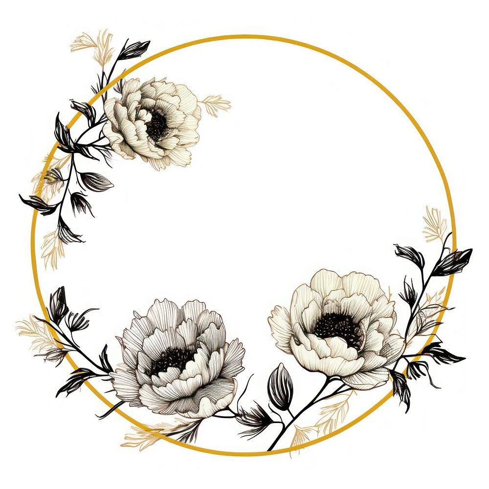 Stroke outline peony flowers frame pattern circle embroidery.