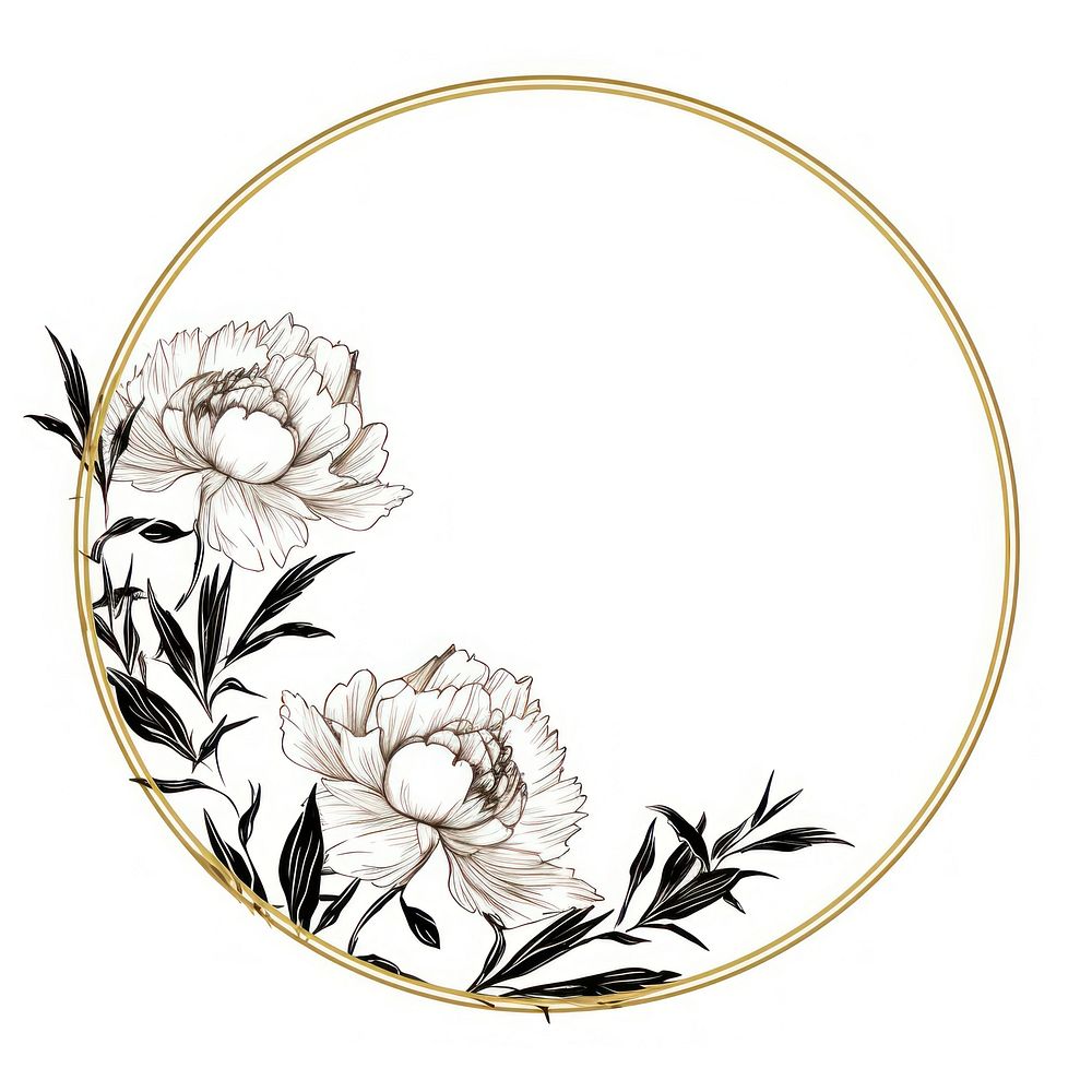 Stroke outline peony flowers frame pattern circle white.