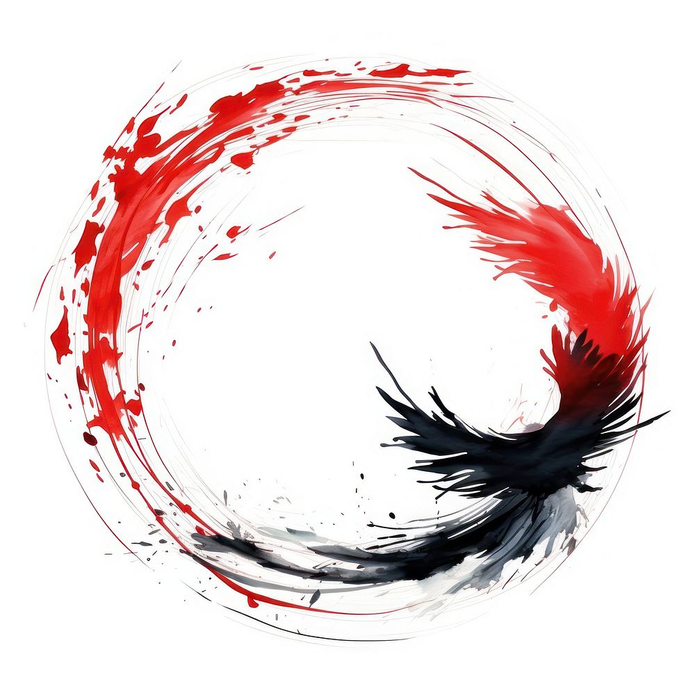Stroke outline phoenix frame circle red ink.