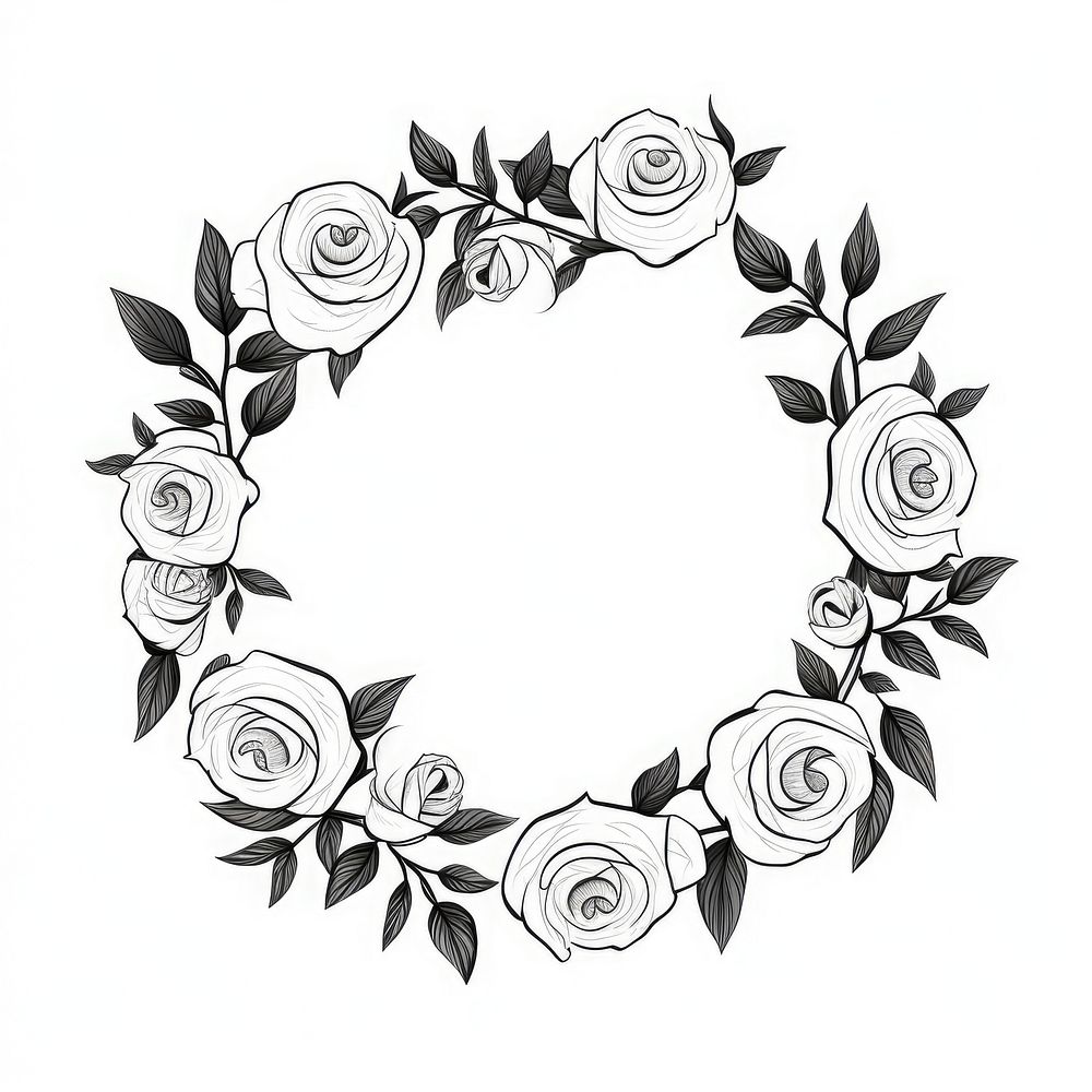 Stroke outline roses frame pattern drawing circle.