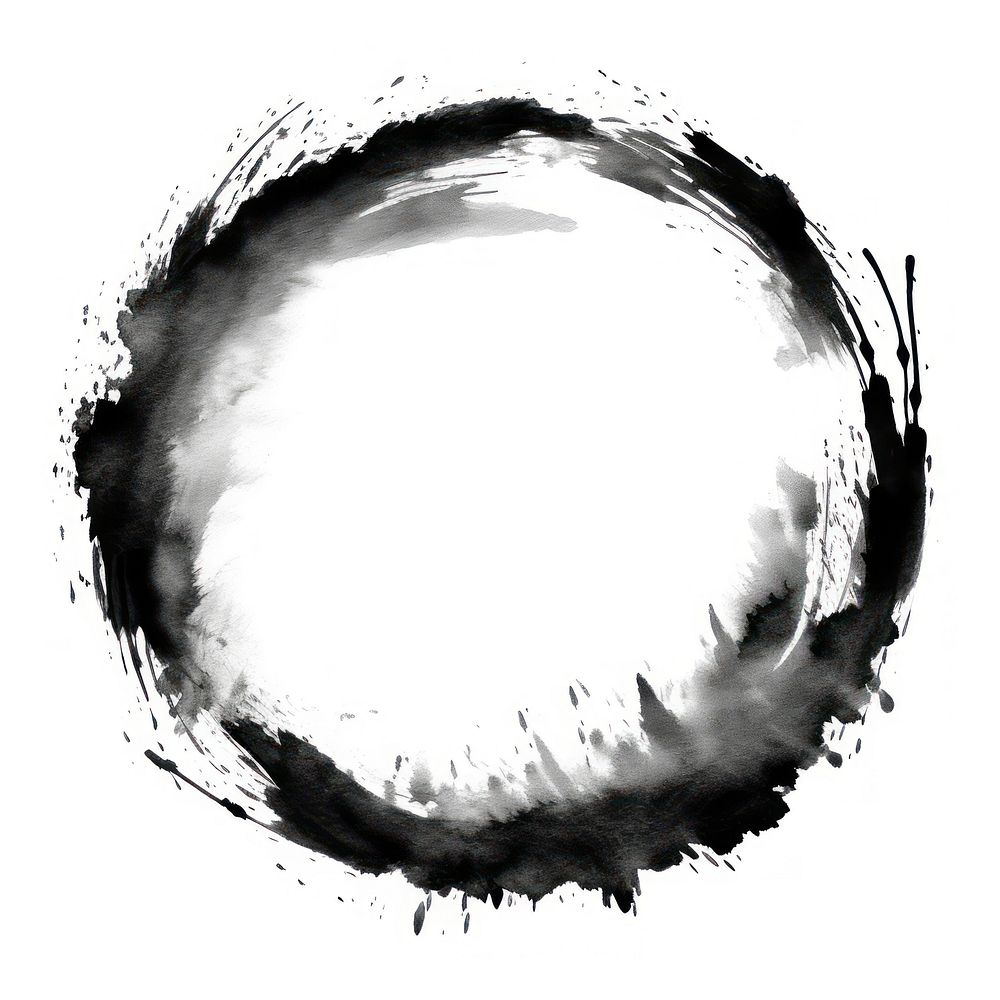 Stroke outline sun frame circle black ink.