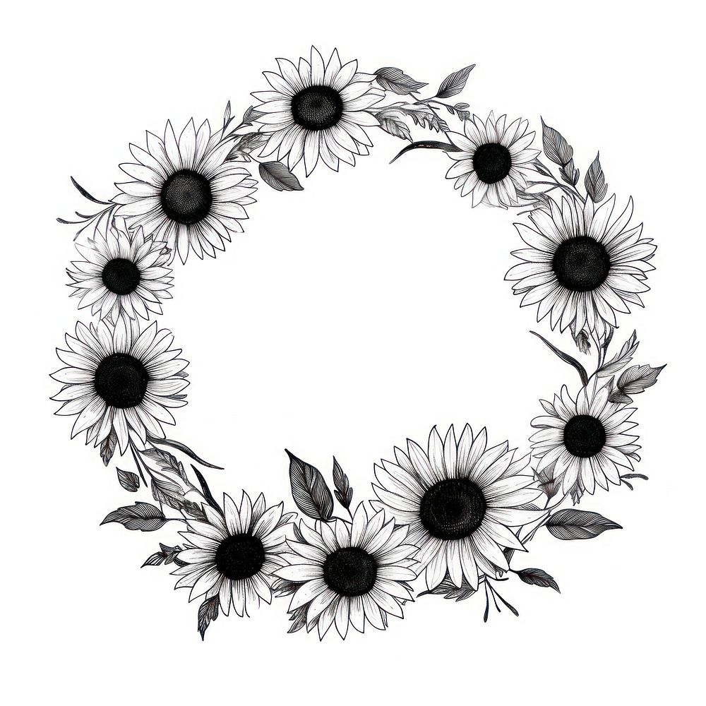 Stroke outline sunflowers frame pattern drawing circle.