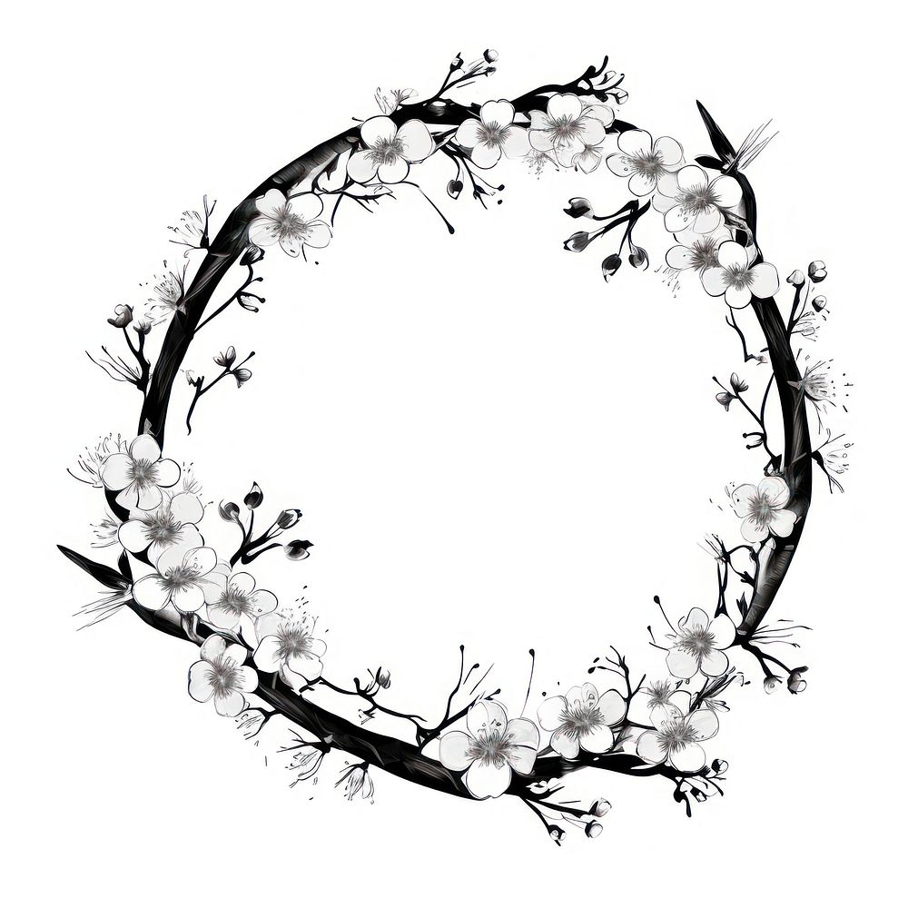Stroke outline sakura frame circle flower plant.