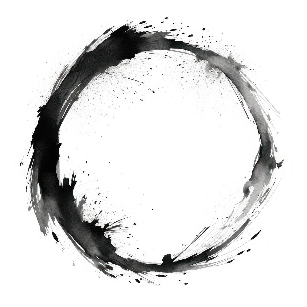 Stroke outline sakura frame circle black ink.