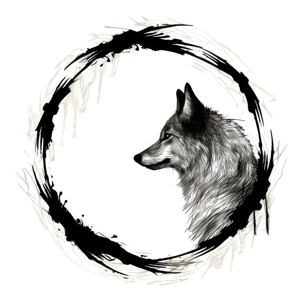 Stroke outline wolf frame drawing mammal animal.